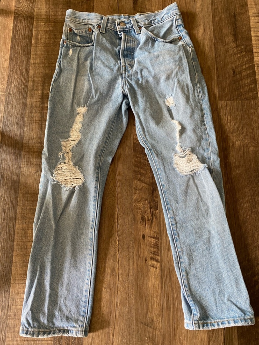 Levi’s 501 Light Blue Distressed Jeans Size 26 x 26